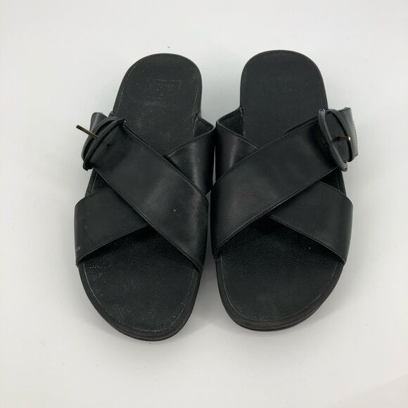 Fitflop Slide Sandals Womens 9 Black Cross Strap Slip On Open Back - Picture 5 of 10